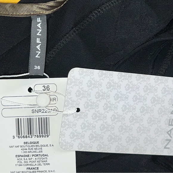 Naf Naf women’s Black gold viscose shift dress button hem sz 36 US 8 nwt - Picture 4 of 4
